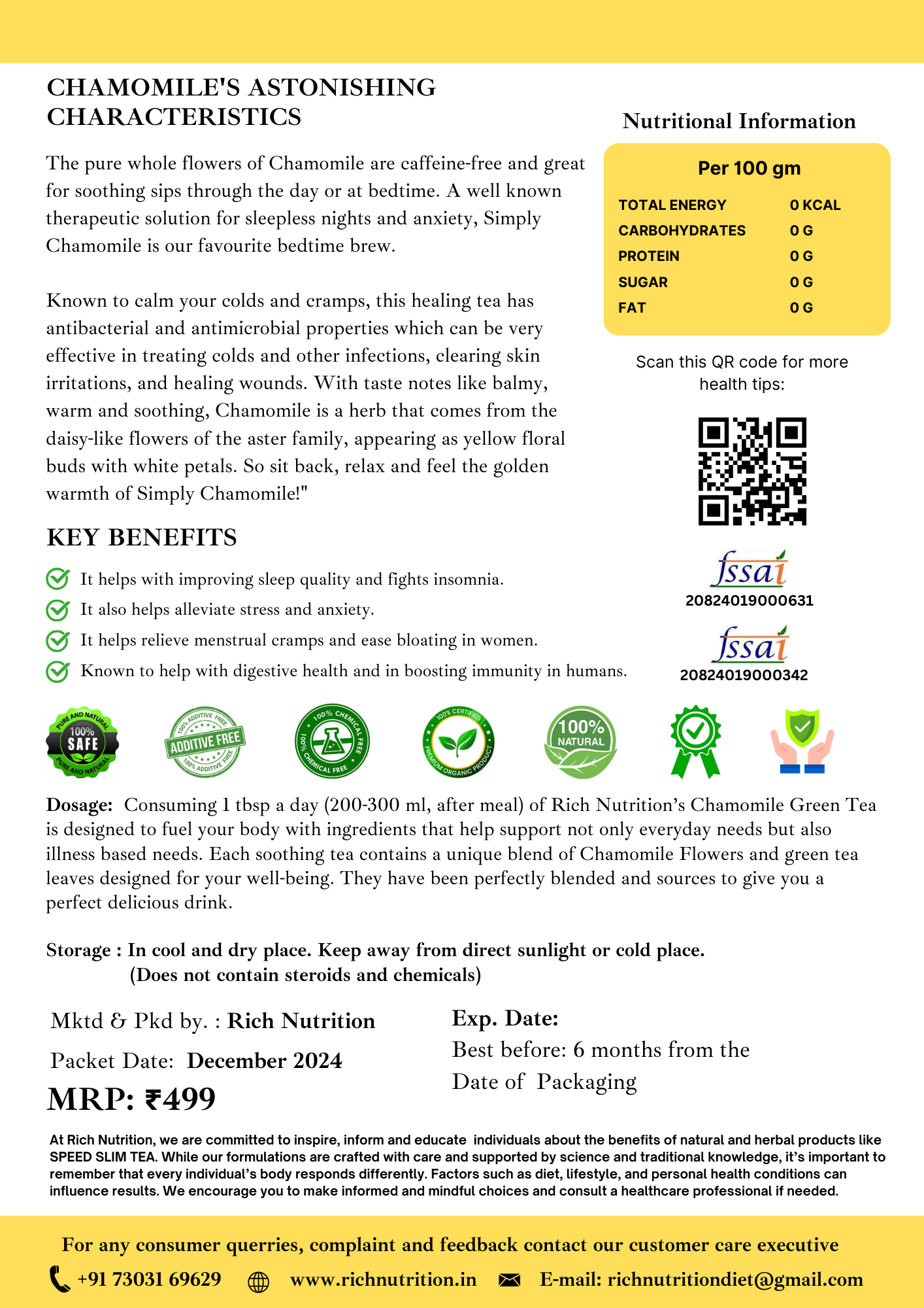 Chamomile Tea - Helps with Quality Sleep, Sugar Levels and Relaxation