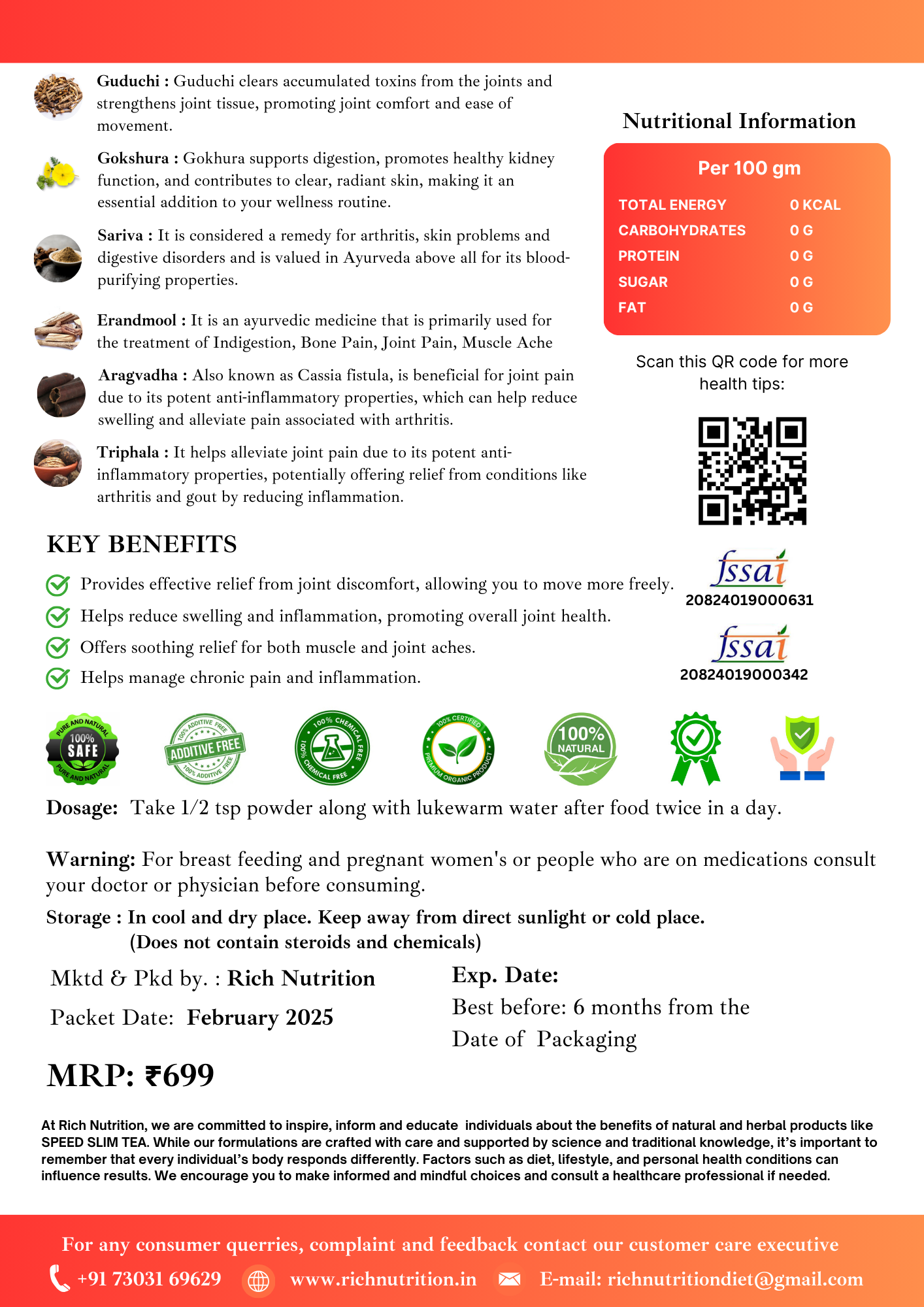 Joint Pain Relief Tea - Helps in Joint Pain, Inflammation Relief and Arthritis