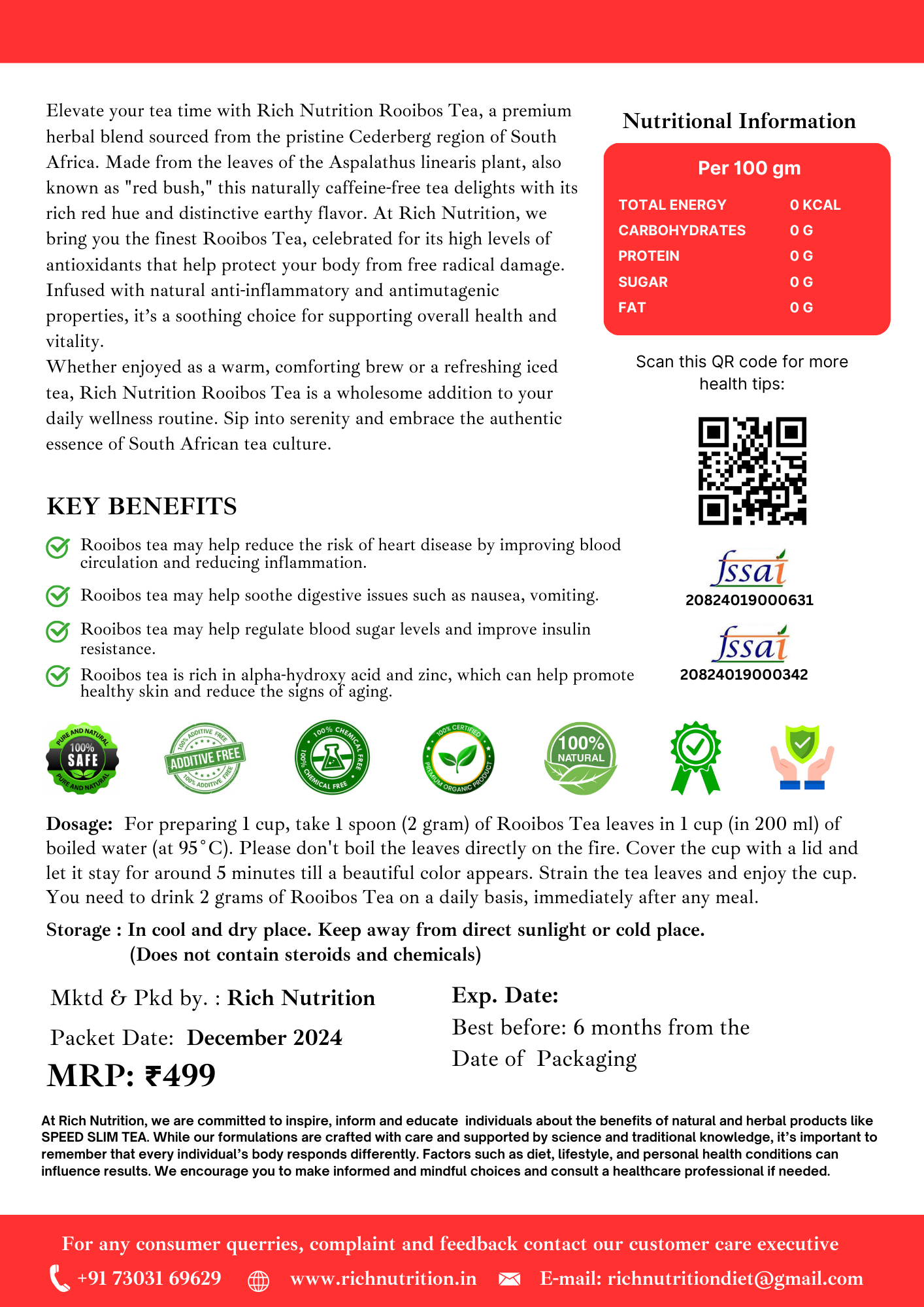 Rooibos Tea - Rich in Antioxidants, Supports Heart Care