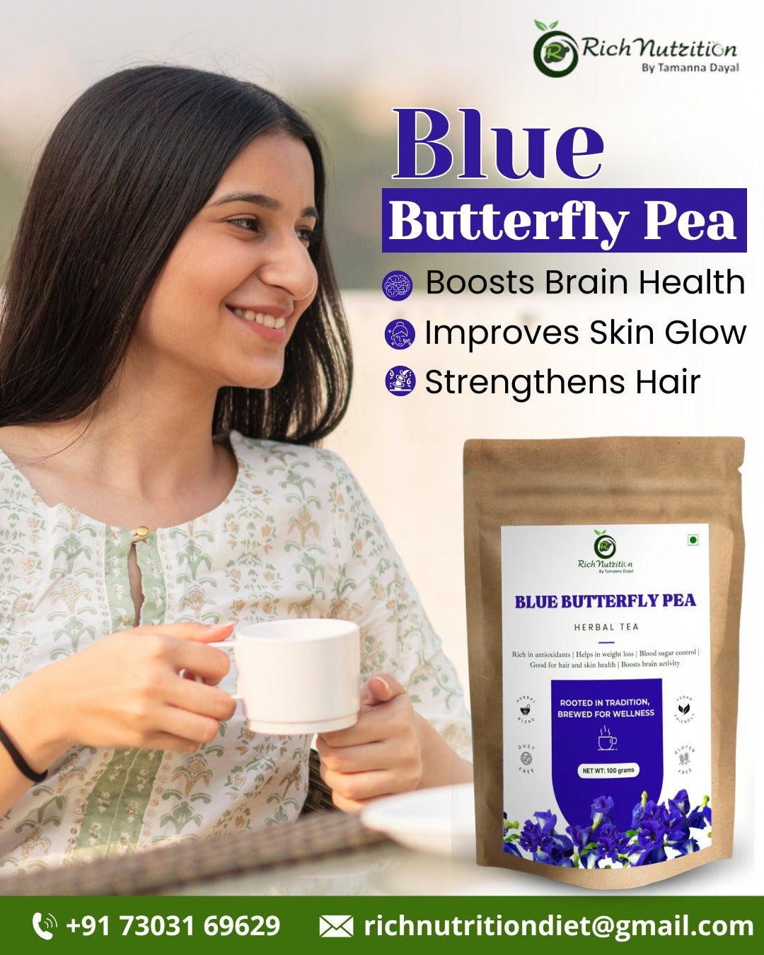 Blue Butterfly Pea Tea - For fat burning, Skin Glow, Hair Growth | 40 grams