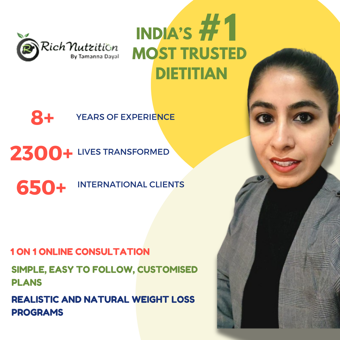 1-on-1 consultation with Dietitian Tamanna Dayal | 1 hour session ( one time booking)