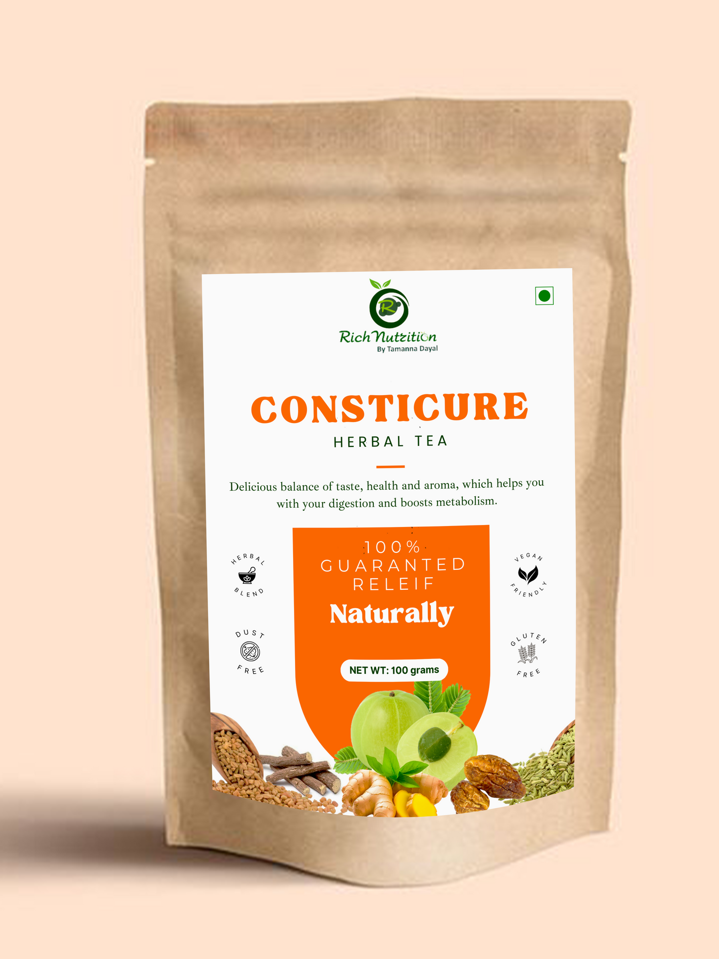 Consticure Anti-Constipation Tea (100g )|Tea for Digestion Health|Laxative Tea for Women|Constipation Relief & Gas Relief, Bloating|FSSAI Certified