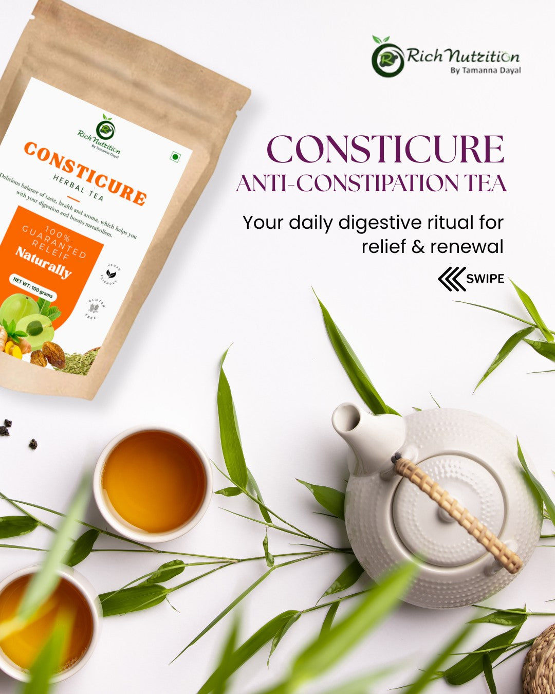 Consticure Anti-Constipation Tea (100g )|Tea for Digestion Health|Laxative Tea for Women|Constipation Relief & Gas Relief, Bloating|FSSAI Certified