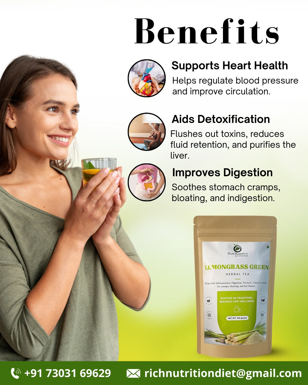 Lemongrass Tea - Supports healthy blood pressure, reduce weight, and aids indigestion | 40 grams